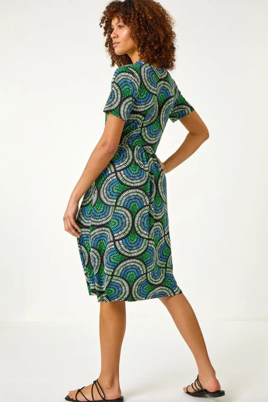Roman Blue Abstract Print Stretch Midi Dress