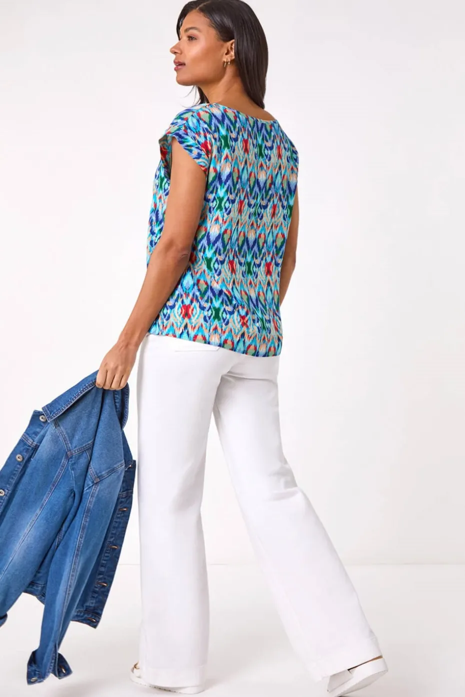 Roman Blue Abstract Print Shell Top