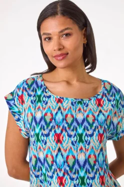 Roman Blue Abstract Print Shell Top