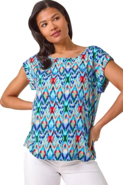 Roman Blue Abstract Print Shell Top