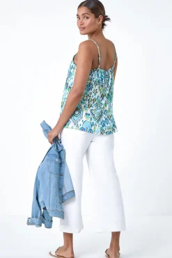 Roman Blue Aztec Print Pleat Front Cami Top
