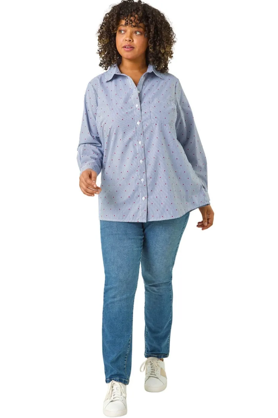 Roman Blue Curve Dobby Spot Stripe Shirt