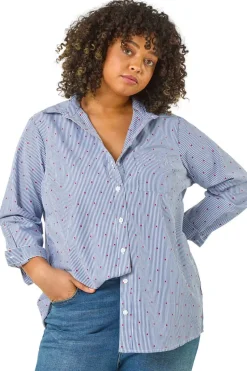 Roman Blue Curve Dobby Spot Stripe Shirt