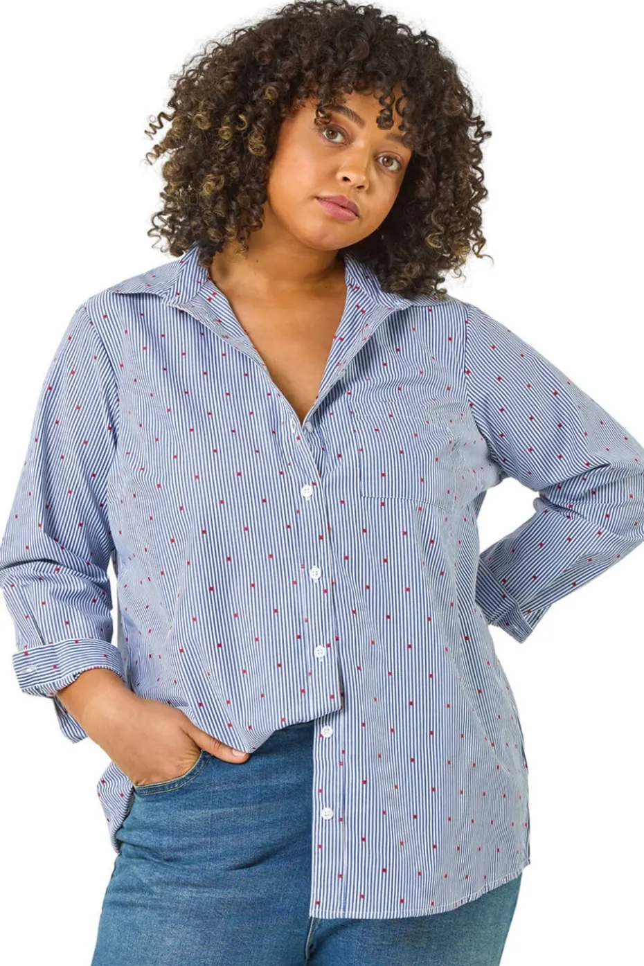 Roman Blue Curve Dobby Spot Stripe Shirt