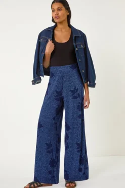 Roman Blue Floral Abstract Trouser