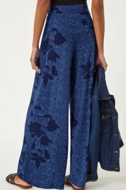 Roman Blue Floral Abstract Trouser
