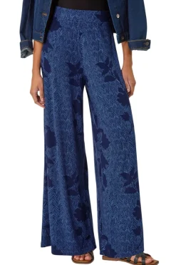 Roman Blue Floral Abstract Trouser