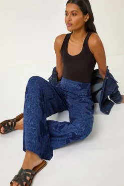 Roman Blue Floral Abstract Trouser