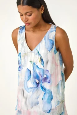 Roman Blue Floral Print Layered Tunic Top