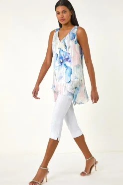 Roman Blue Floral Print Layered Tunic Top