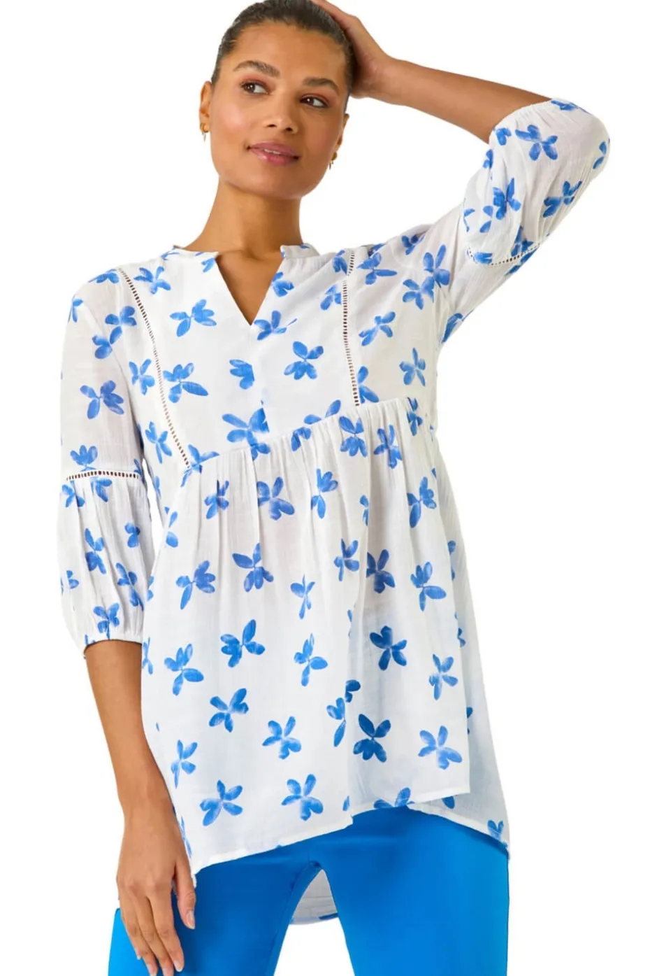 Roman Blue Floral Print Overshirt