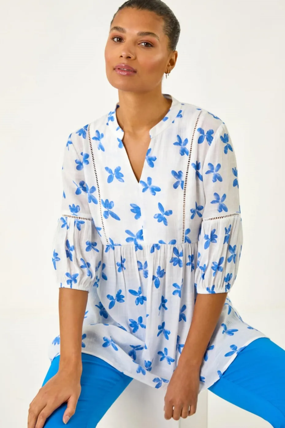 Roman Blue Floral Print Overshirt