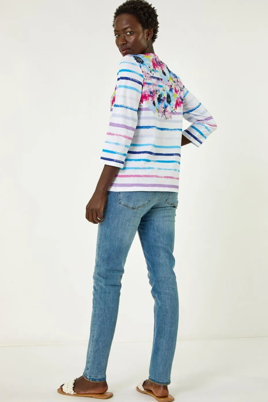 Roman Blue Floral Stripe Hotfix Top