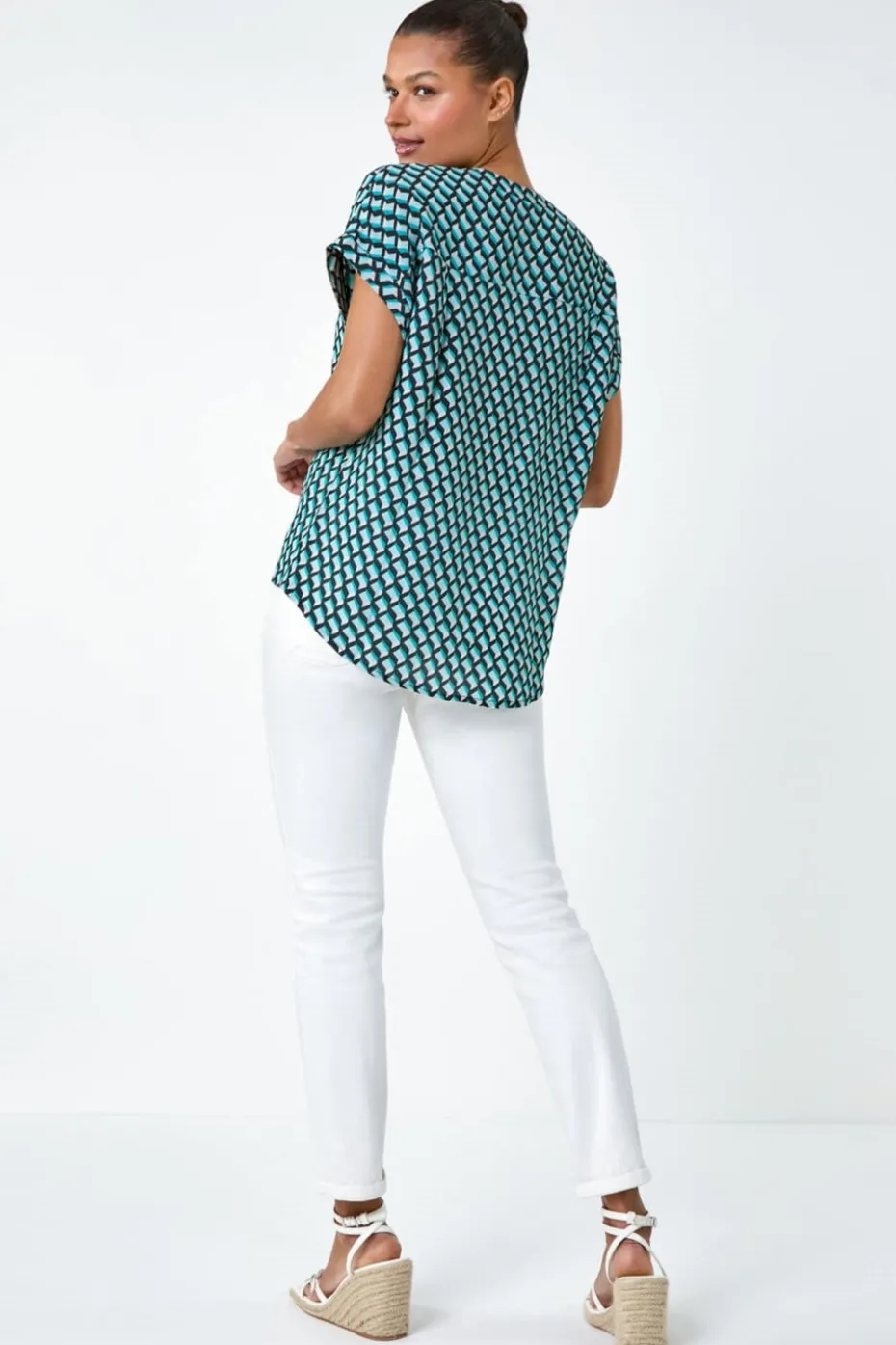 Roman Blue Geometric Print Relaxed Shirt