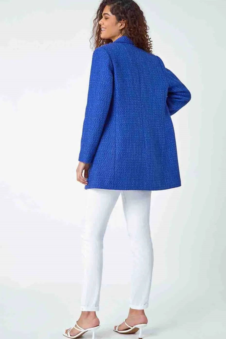 Roman Blue Longline Boucle Textured Jacket