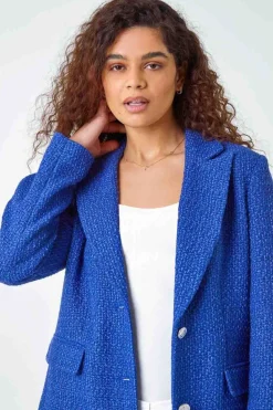 Roman Blue Longline Boucle Textured Jacket