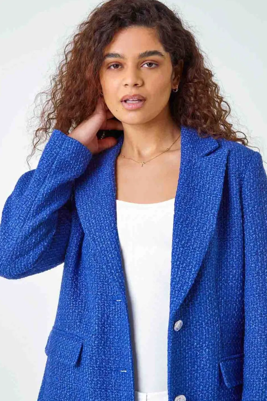 Roman Blue Longline Boucle Textured Jacket