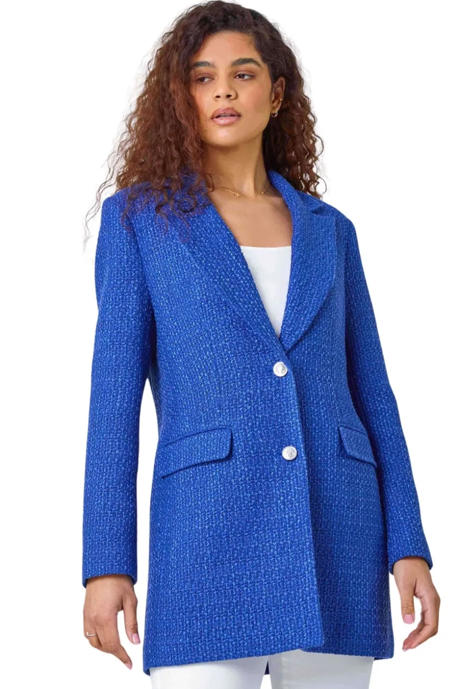 Roman Blue Longline Boucle Textured Jacket