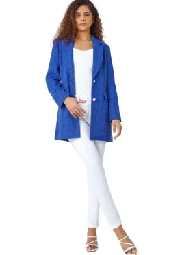 Roman Blue Longline Boucle Textured Jacket