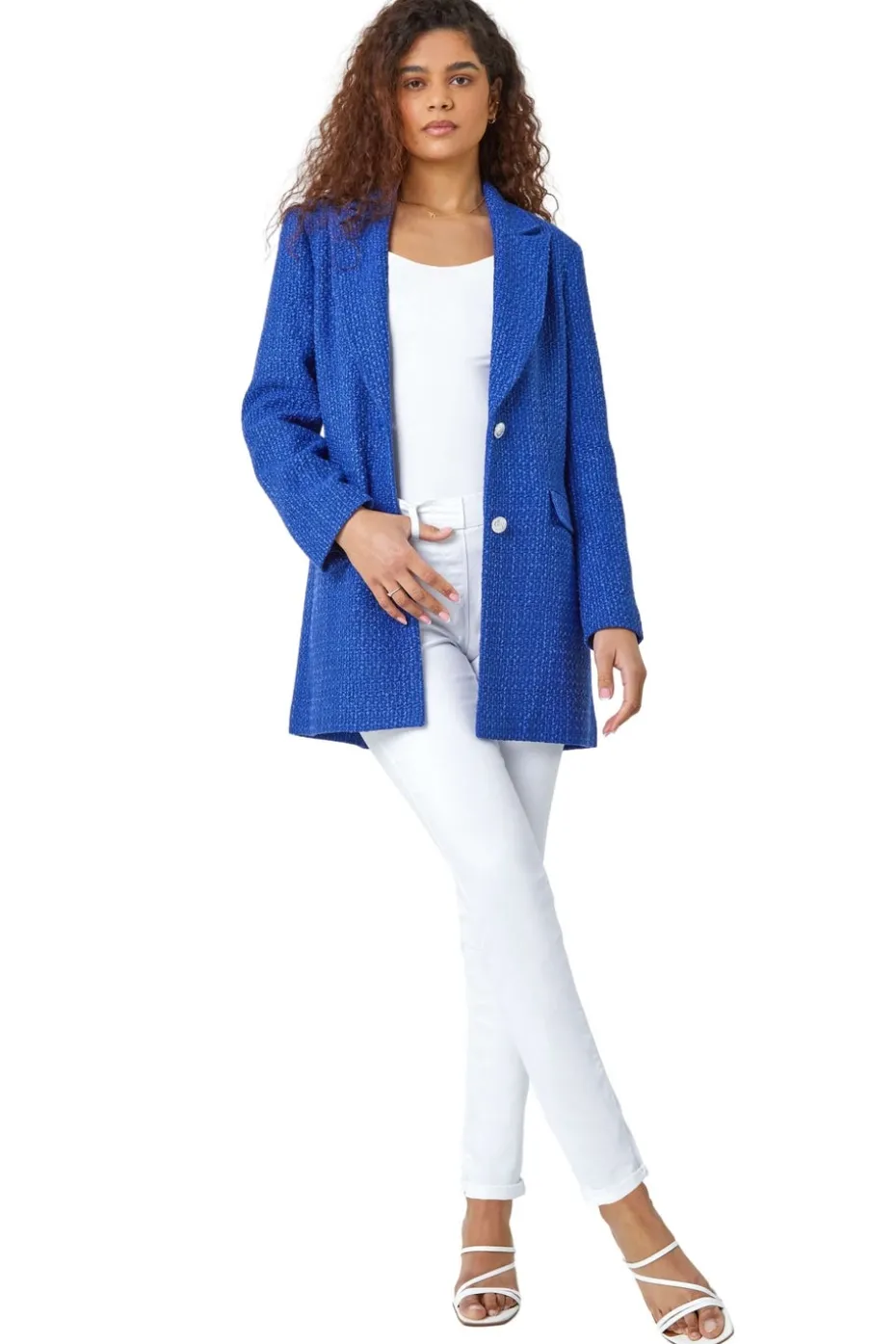Roman Blue Longline Boucle Textured Jacket