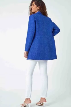 Roman Blue Longline Boucle Textured Jacket