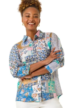 Roman Blue Patchwork Printed Shirt