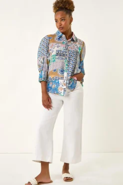 Roman Blue Patchwork Printed Shirt