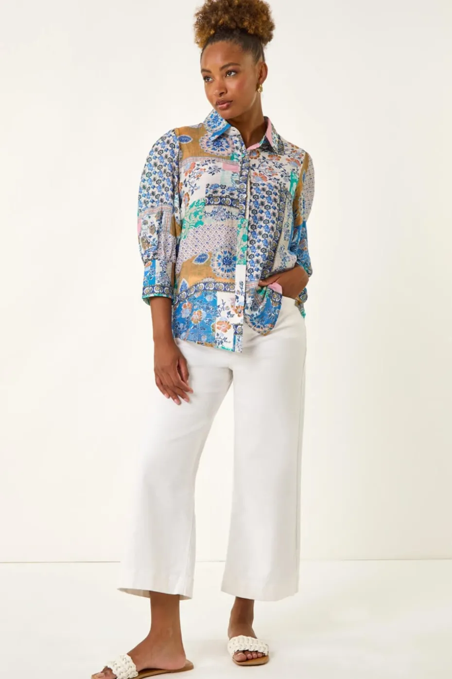 Roman Blue Patchwork Printed Shirt