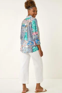 Roman Blue Patchwork Printed Shirt