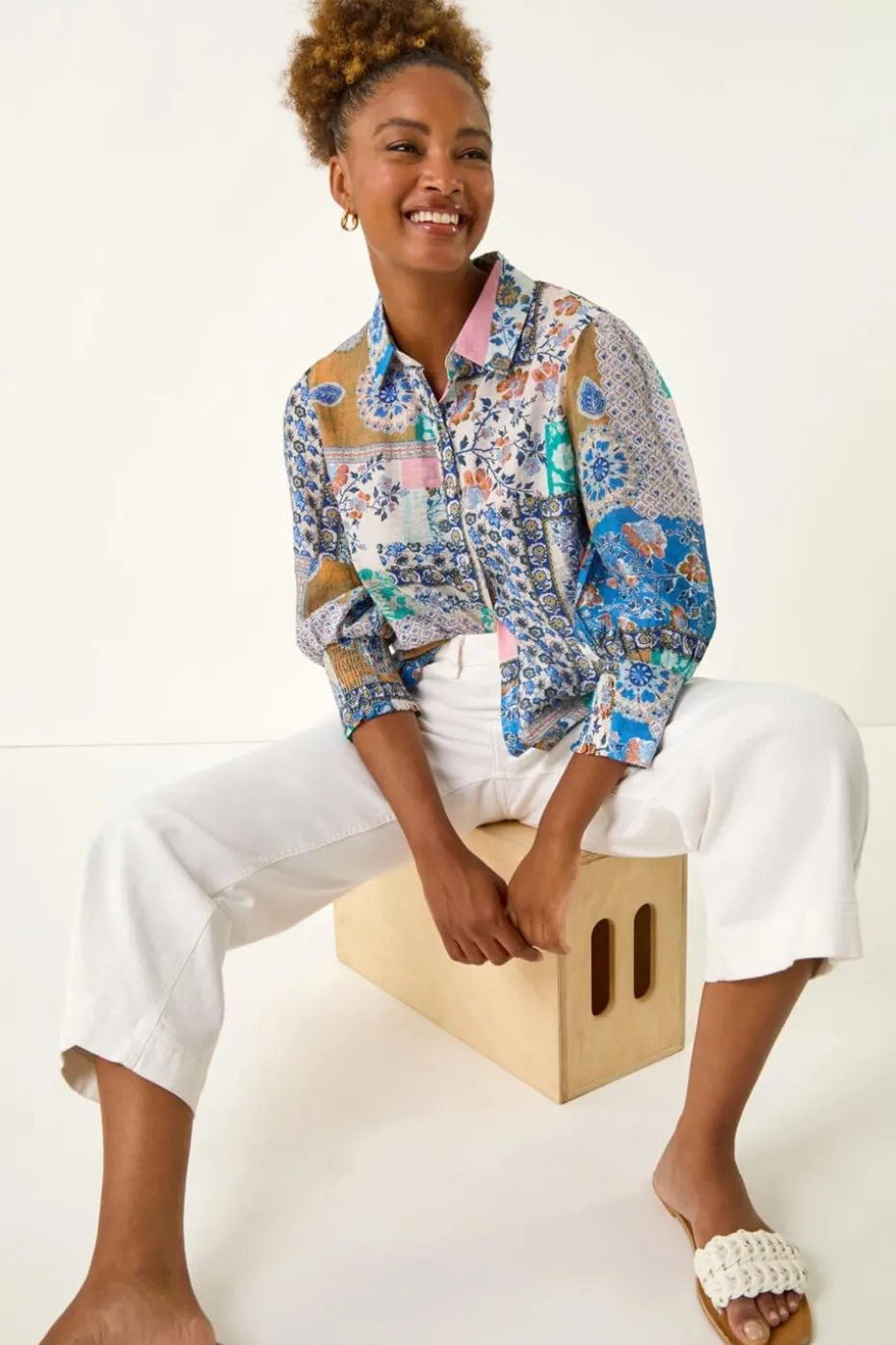 Roman Blue Patchwork Printed Shirt