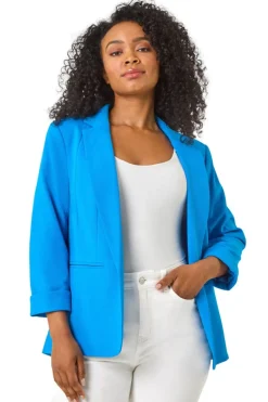 Roman Blue Petite 3/4 Sleeve Classic Stretch Blazer