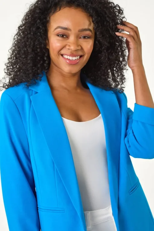 Roman Blue Petite 3/4 Sleeve Classic Stretch Blazer
