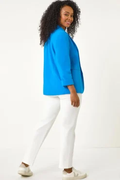 Roman Blue Petite 3/4 Sleeve Classic Stretch Blazer