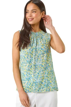 Roman Blue Petite Ditsy Print Shell Top