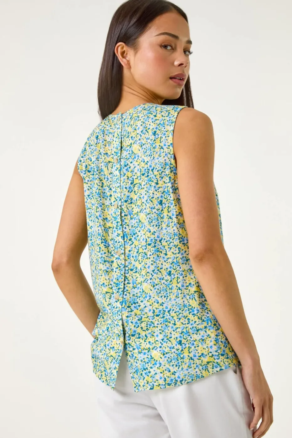 Roman Blue Petite Ditsy Print Shell Top