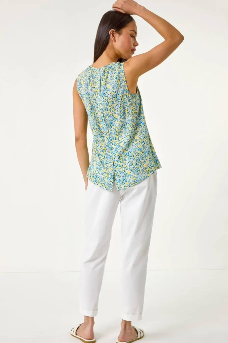 Roman Blue Petite Ditsy Print Shell Top