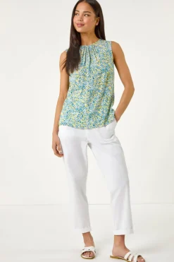 Roman Blue Petite Ditsy Print Shell Top