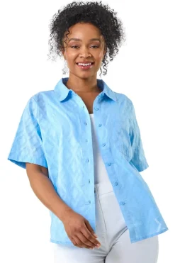 Roman Blue Petite Jacquard One Pocket Shirt