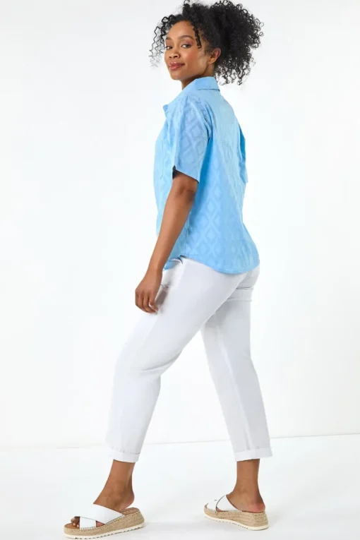 Roman Blue Petite Jacquard One Pocket Shirt