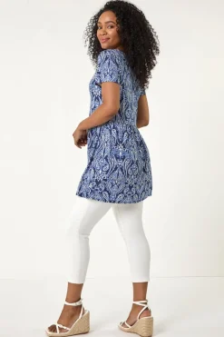 Roman Blue Petite Paisley Mono V-Neck Tunic