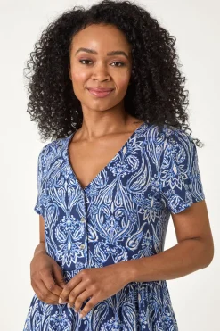Roman Blue Petite Paisley Mono V-Neck Tunic