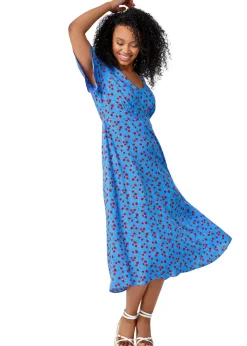 Roman Blue Petite Strawberry Print Midi Tea Dress