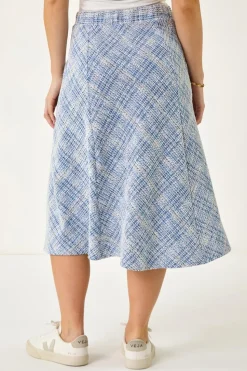Roman Blue Petite Textured Boucle Midi Skirt