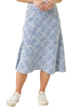 Roman Blue Petite Textured Boucle Midi Skirt