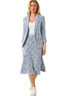 Roman Blue Petite Textured Boucle Midi Skirt