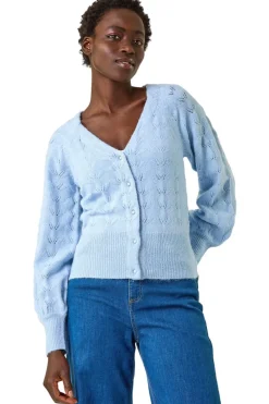 Roman Blue Pointelle Detail Knit Cardigan