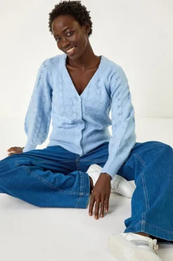 Roman Blue Pointelle Detail Knit Cardigan