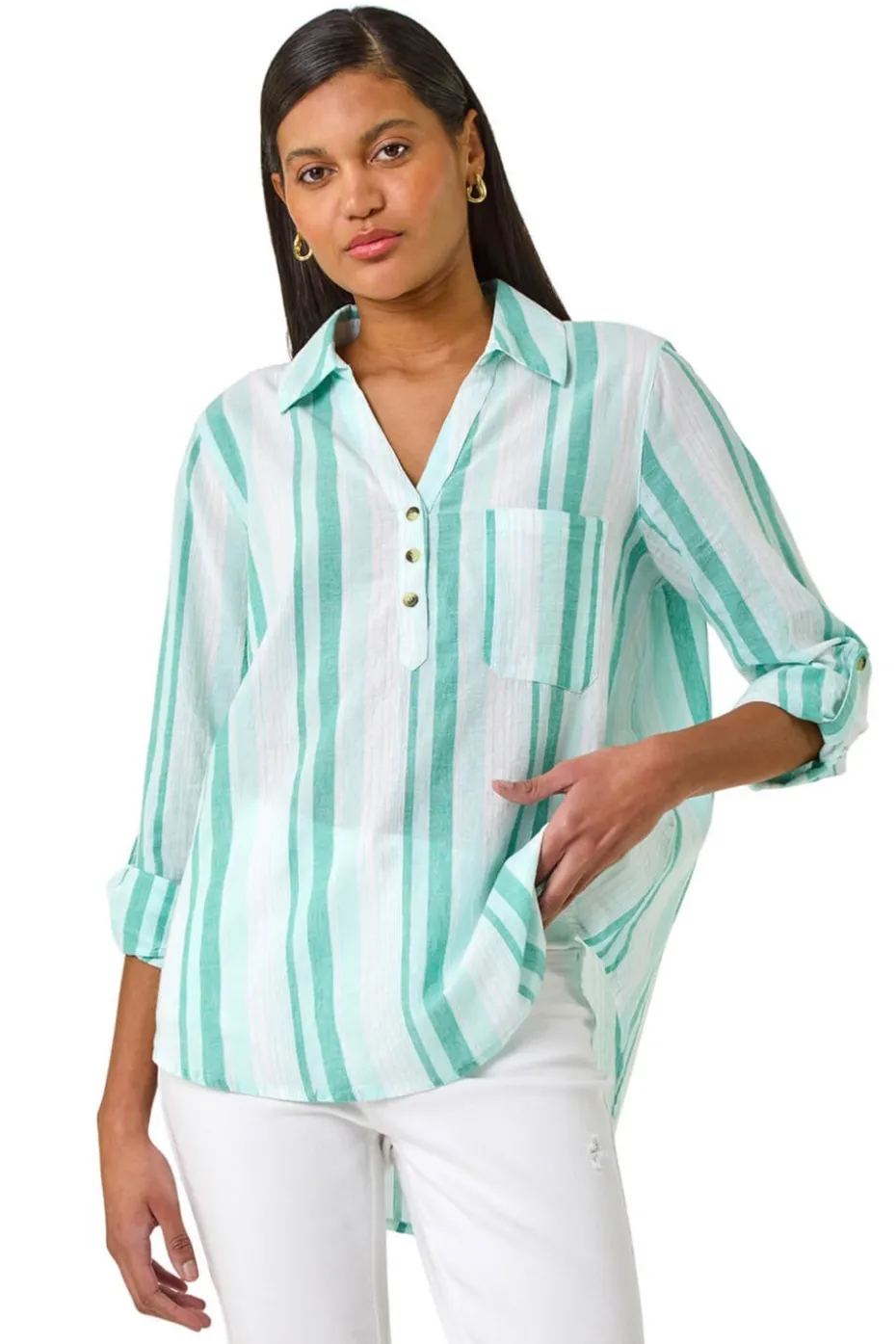 Roman Blue Stripe Collar V Neck Shirt
