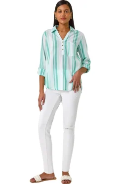 Roman Blue Stripe Collar V Neck Shirt