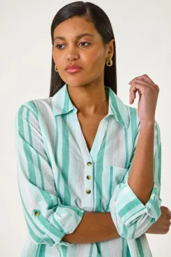 Roman Blue Stripe Collar V Neck Shirt